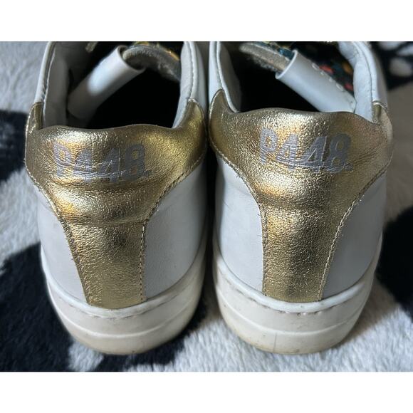 P448 Women’s Thea Mid Leather Sneakers Gold Italy Shoes - Size 39 EU / US 8.5 - Picture 5 of 7